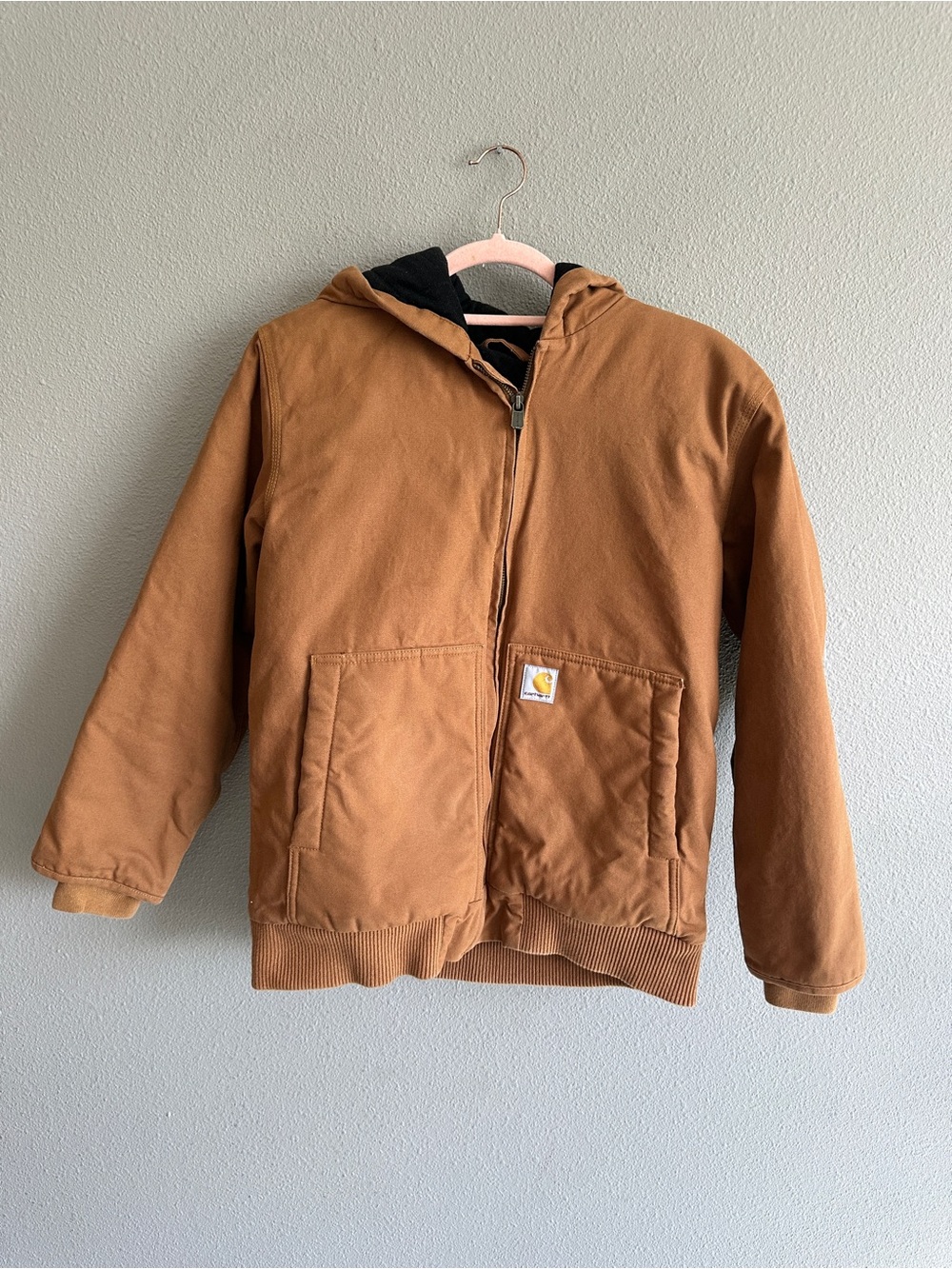 Boys Carhartt Tan Canvas Quilt Insulated Jacket Large 14/16